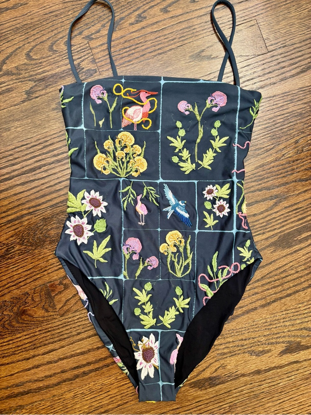 Women’s navy Floral hand Embroidered One-Piece Swimsuit
